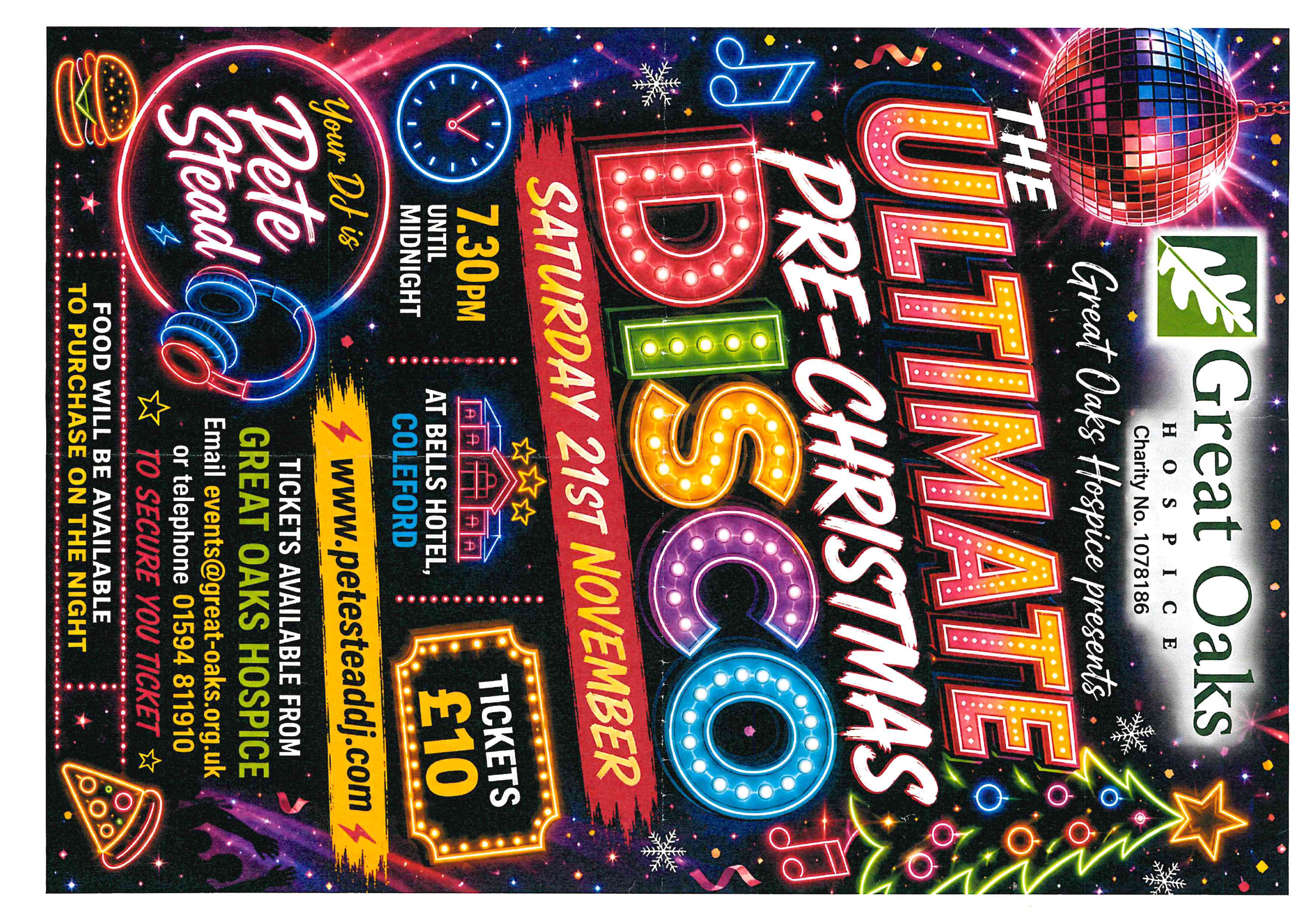 Ultimate Pre Christmas Disco @ Bells Hotel, Coleford. Saturday 21st November @ 7.30pm. £10. 01594 811910 or events@great-oaks.org.uk